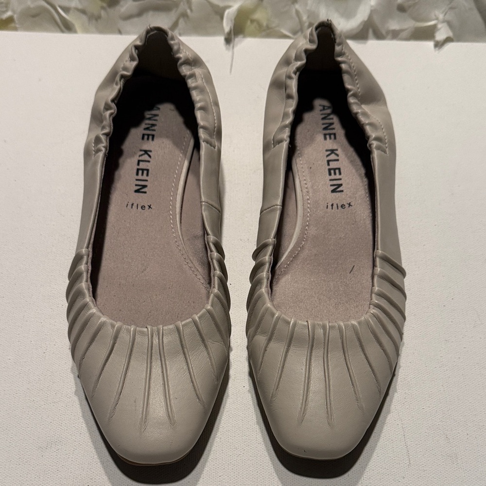 Anne Klein Soft Taupe Pleated Ballet Flats